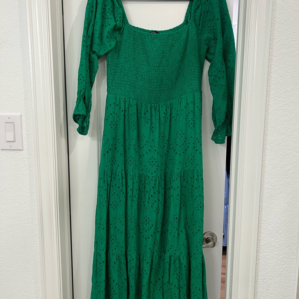 Green Eyelet Sundress with Sleeves